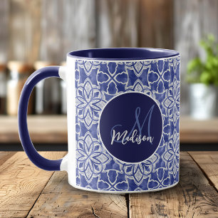 Mug Cadeau de monogramme initial élégant bleu gris