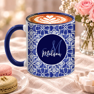Mug Cadeau de monogramme initial élégant bleu gris