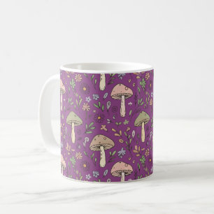 Mug Cadeau de motif sans couture de champignons violet