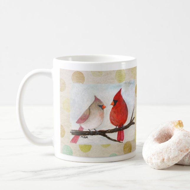 Mug Cadeau de Noël d'art de couple de cardinal d'hiver (Avec donut)