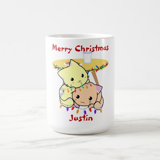 Mug Cadeau de Noël de chat, nom personnalisé (Centre)