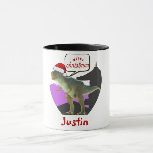 Mug cadeau de noël dinosaure, nom personnalisé