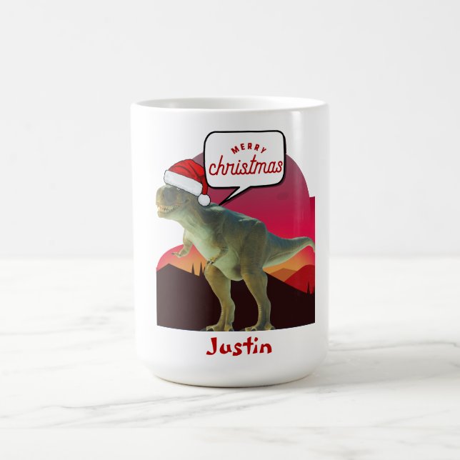 Mug cadeau de noël dinosaure, nom personnalisé (Centre)