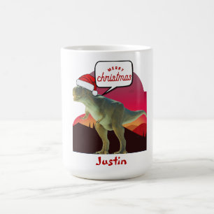Mug cadeau de noël dinosaure, nom personnalisé