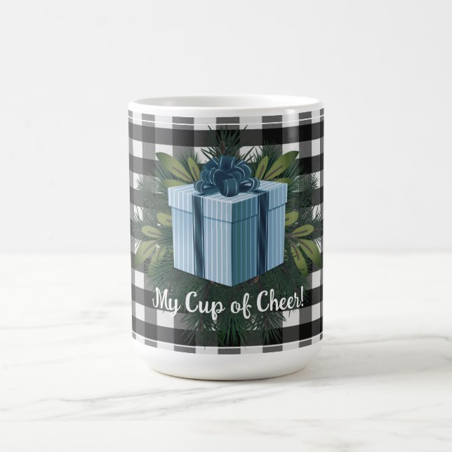 Mug Cadeau de Noël Plaid Buffalo | Bleu (Centre)