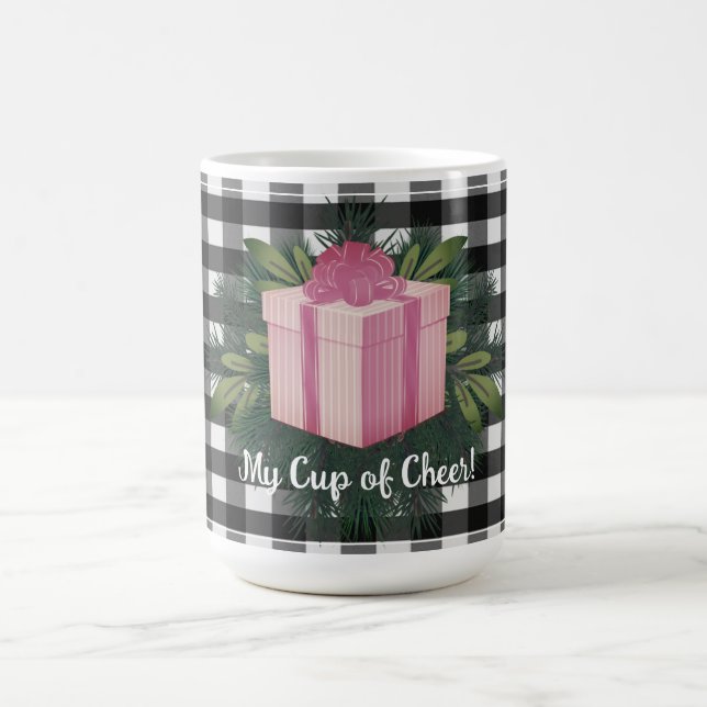 Mug Cadeau de Noël Plaid Buffalo | Rose (Centre)