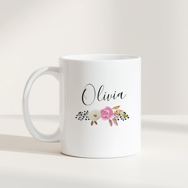 Mug Cadeau de nom personnalisé en calligraphie florale (Créateur téléchargé)