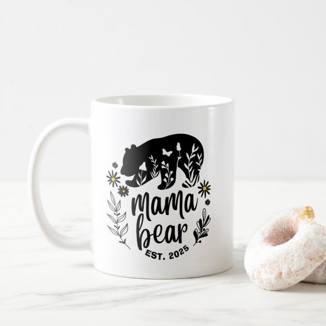 Mug Cadeau de typographie florale noir et blanc Mama B (Avec donut)