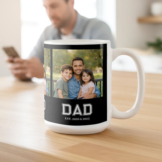 Mug Cadeau de typographie moderne de photo noire établ (Dad Established design with custom photo and sports-style text - the perfect Father's day gift!)