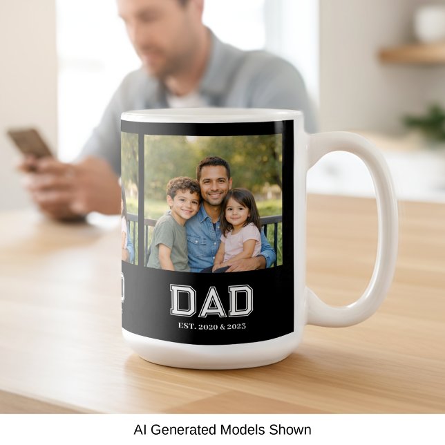 Mug Cadeau de typographie moderne de photo noire établ (Dad Established design with custom photo and sports-style text - the perfect Father's day gift!)