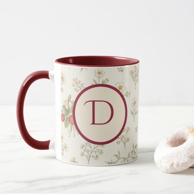 Mug Cadeau d'initiale de monogramme Bohème Saules & Fr (Avec donut)