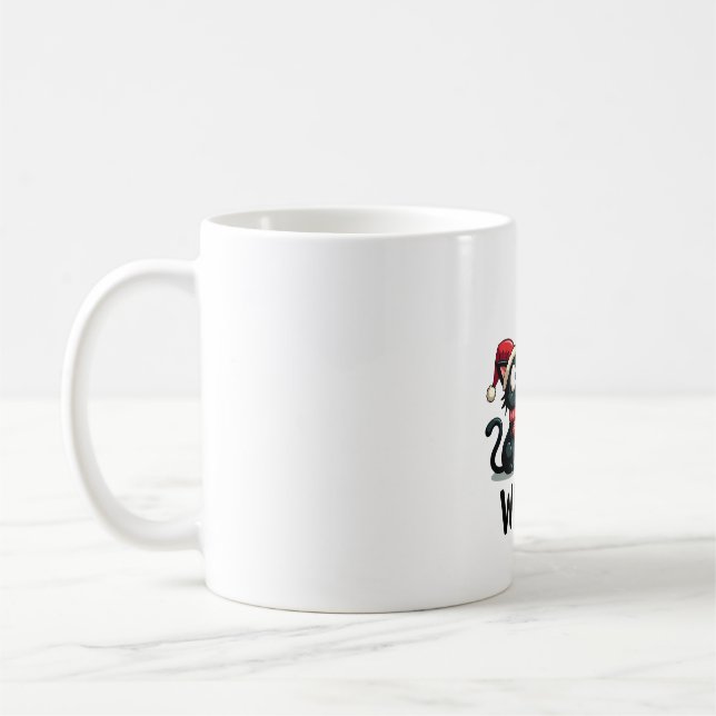 Mug Cadeau drôle de chat noir poussant l'arbre de Noël (Gauche)