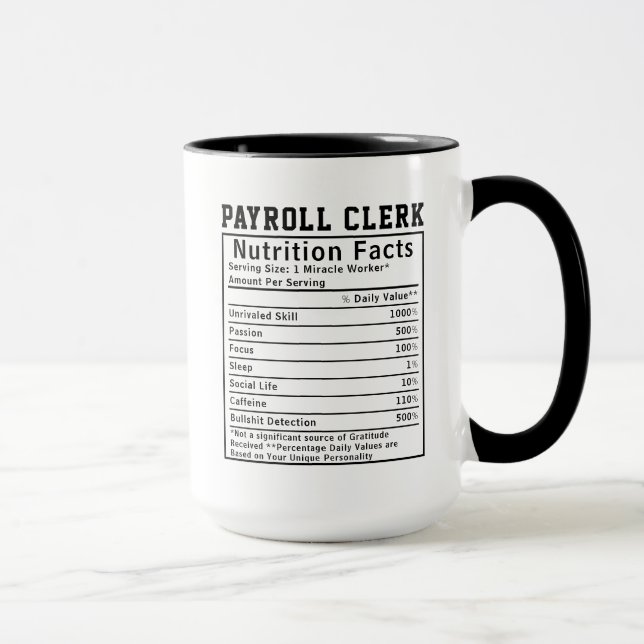 Mug Cadeau drôle de commis de paie faits nutritionnels (Droite)