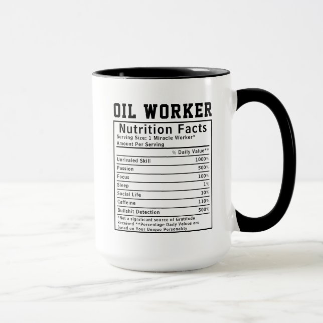 Mug Cadeau drôle pour travailleur pétrolier Faits nutr (Droite)