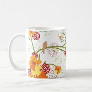 Mug Cadeau floral jaune/faveur/tasse d'hirondelles