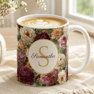 Mug Cadeau floral violet élégant pour elle nom 
