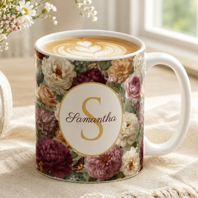 Mug Cadeau floral violet élégant pour elle nom  (Créateur téléchargé)