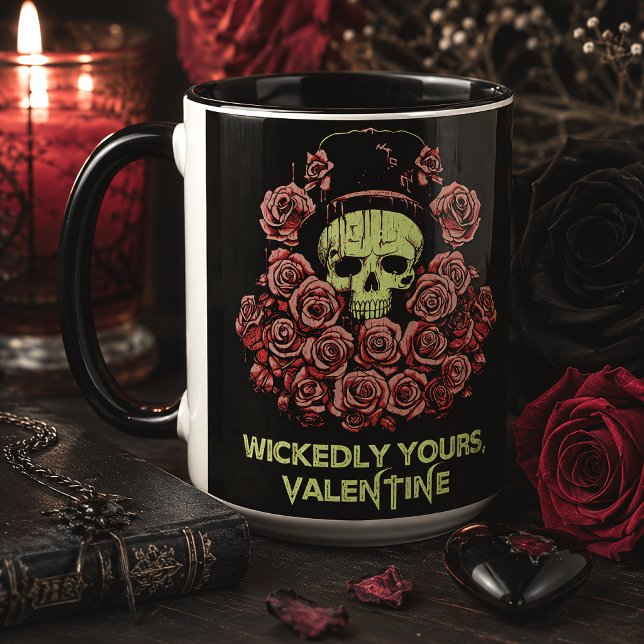 Mug Cadeau gothique de la Saint-Valentin Crâne et Rose (Créateur téléchargé)