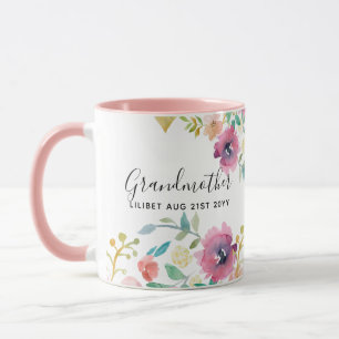 Mug Cadeau Grandma - Jolie Plum Fleurs roses Perosonal