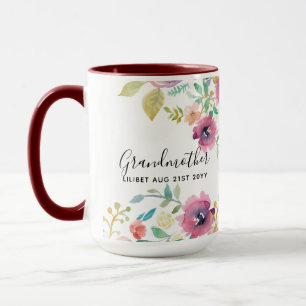 Mug Cadeau Grandma - Jolie Plum Fleurs roses Perosonal