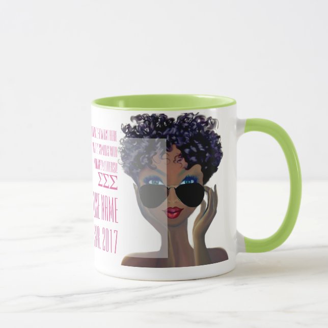 Mug Cadeau grec fait sur commande rose et vert de (Droite)