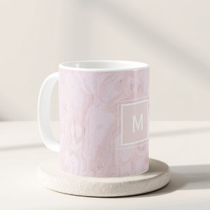 Mug Cadeau initial personnalisé en marbre rose moderne