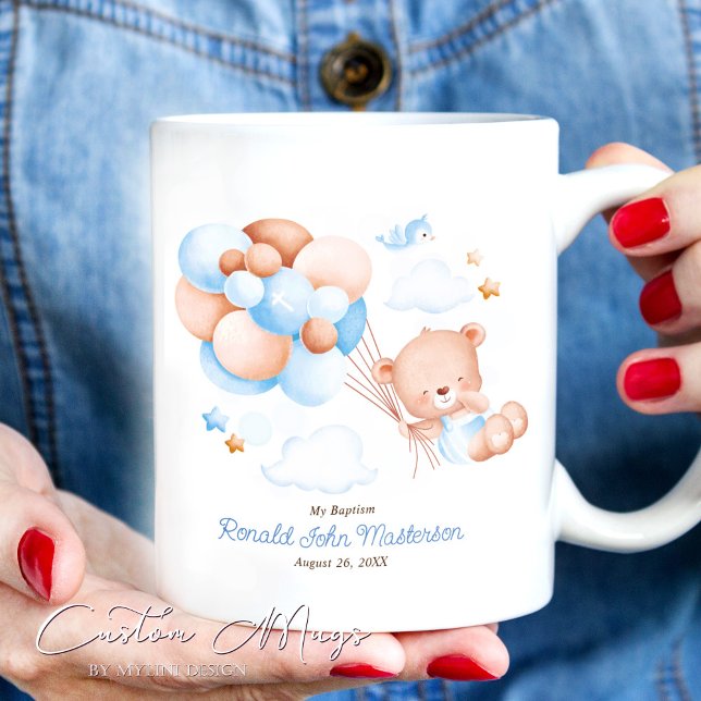 Mug Cadeau invité avec Aquarelle Teddy pour le Baptême (Créateur téléchargé)