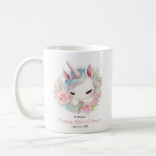 Mug Cadeau invité avec licorne florale pour le baptême