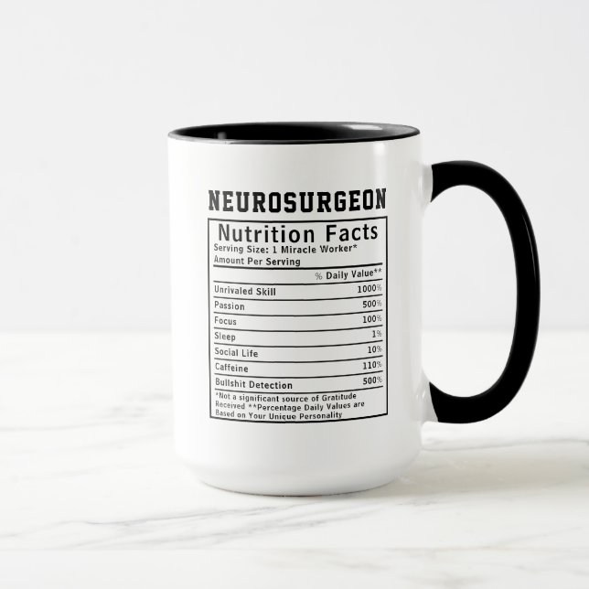 Mug Cadeau médical de faits nutritionnels de neurochir (Droite)