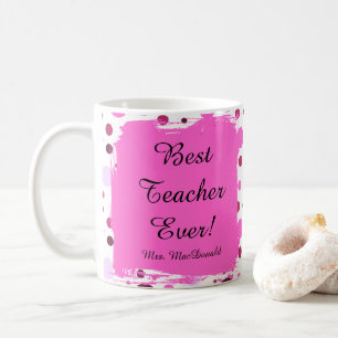 Mug Cadeau meilleur professeur jamais à pois roses