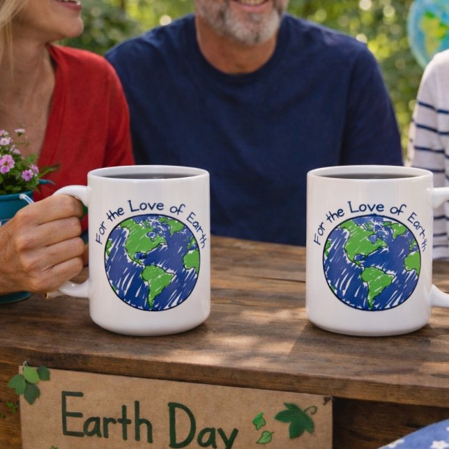 Mug Cadeau Minimal Eco Blue Pour l'Amour de la Terre (Créateur téléchargé)