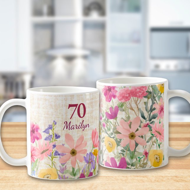 Mug Cadeau moderne pour ses 70 ans pour elle lin flora (Créateur téléchargé)
