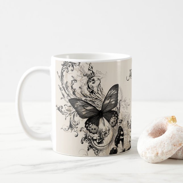 Mug Cadeau Papillons Féminins Personnalisé (Avec donut)