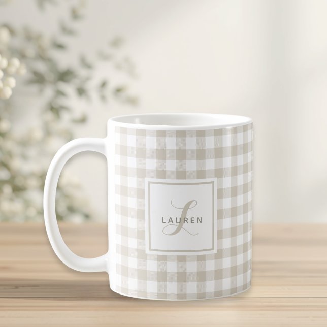 Mug Cadeau personnalisé avec initiale et nom à carreau (Créateur téléchargé)