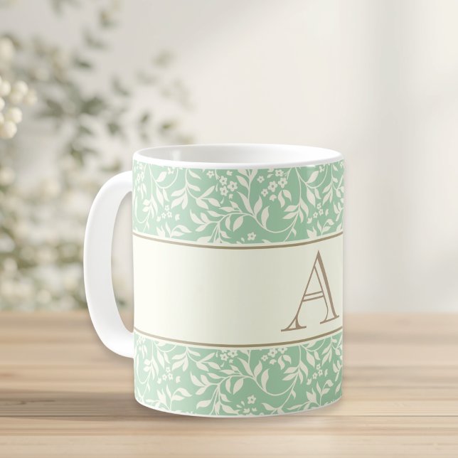 Mug Cadeau personnalisé avec initiale florale verte vi (Créateur téléchargé)