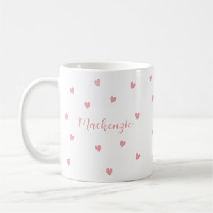 Mug Cadeau Personnalisé avec Prénom et Cœurs Roses