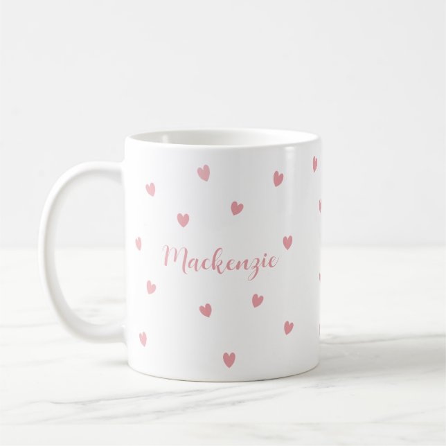 Mug Cadeau Personnalisé avec Prénom et Cœurs Roses pou (Gauche)