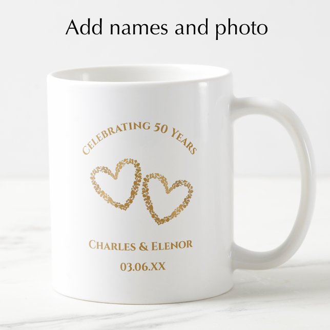 Mug Cadeau personnalisé de 50e anniversaire avec photo (Create a personalized photo keepsake golden 50th wedding anniversary mug. Great custom gift idea.)