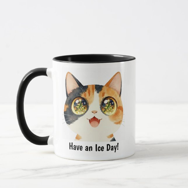 Mug Cadeau personnalisé de jour de glace de chat migno (Gauche)