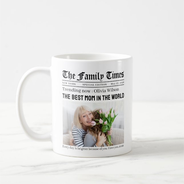 Mug Cadeau personnalisé de journal de la fête des mère (Gauche)