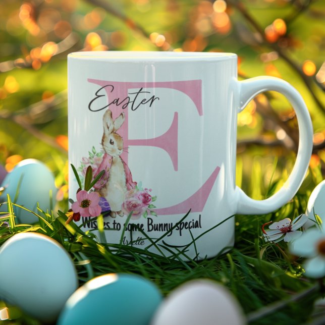 Mug Cadeau personnalisé lapin de Pâques Pink Monogramm (Créateur téléchargé)