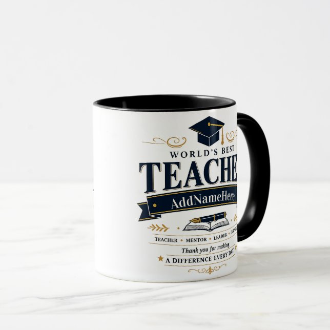 Mug Cadeau Personnalisé Meilleur Enseignant (Devant droit)