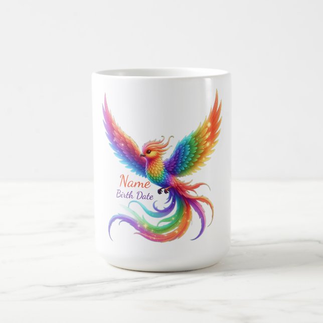 Mug Cadeau Personnalisé Phoenix Arc-en-Ciel Date de Na (Centre)