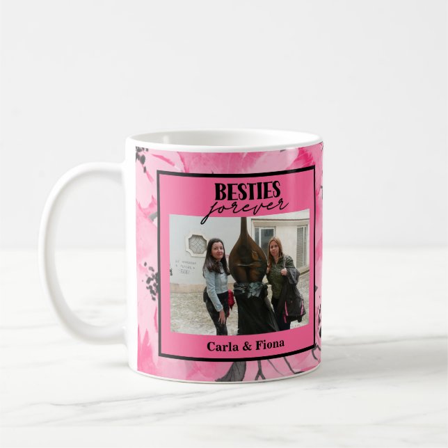 Mug Cadeau photo de meilleures amies Affiche rose (Gauche)