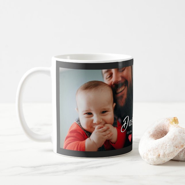 Mug Cadeau Photo Script Fun Papa Coeur Établie  (Avec donut)