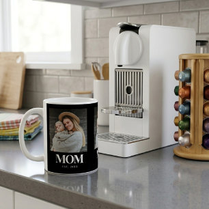 Mug Cadeau Photo Typographie Blanche Établie par Maman