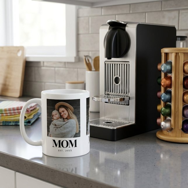 Mug Cadeau Photo Typographie Noire Maman Créée (Mom Established Black Typography Photo Gift Coffee Mug)