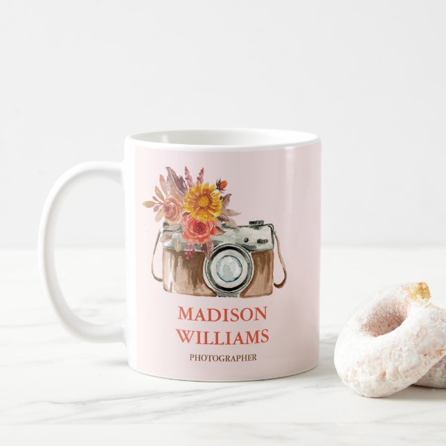 Mug Cadeau photo Vintage rose personnalisé (Avec donut)
