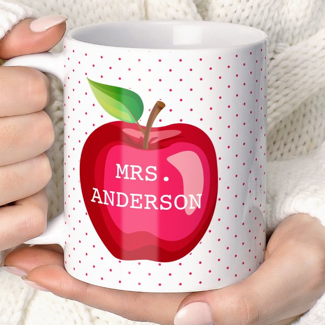 Mug Cadeau pour enseignant Apple personnalisé à pois (Créateur téléchargé)