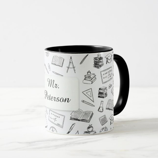 Mug Cadeau pour enseignant noir et blanc Science Mathé (Devant droit)